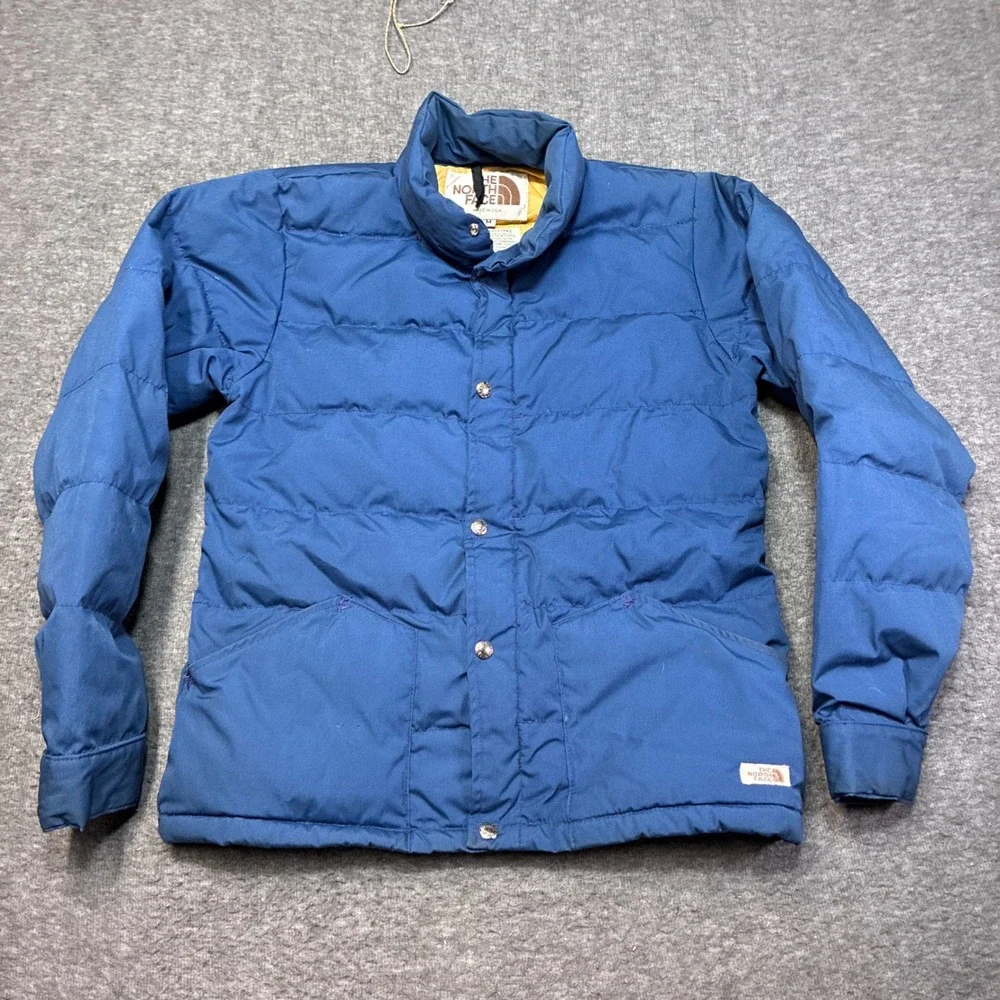The North Face Puffer Jacket Mens M Blue Vintage Made in USA Down Snap Front